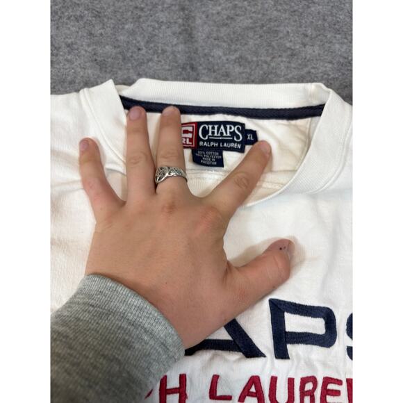VINTAGE Chaps Ralph Lauren Sweatshirt Mens XL White Pullover Embroidered USA Y2K - Picture 8 of 8